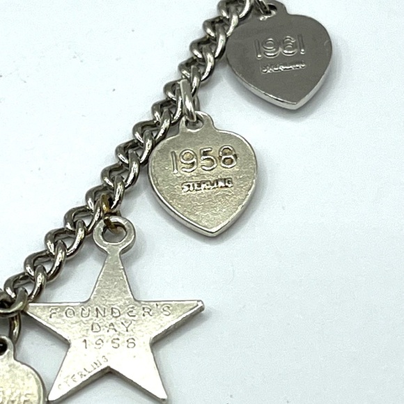 50's 60’s BETA SIGMA PHI Heart Star Charm Vintage Members Bracelet 925 Silver - Picture 9 of 15
